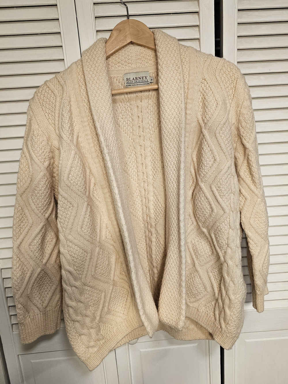 Cream Cable Knit Shawl Collar Sweater